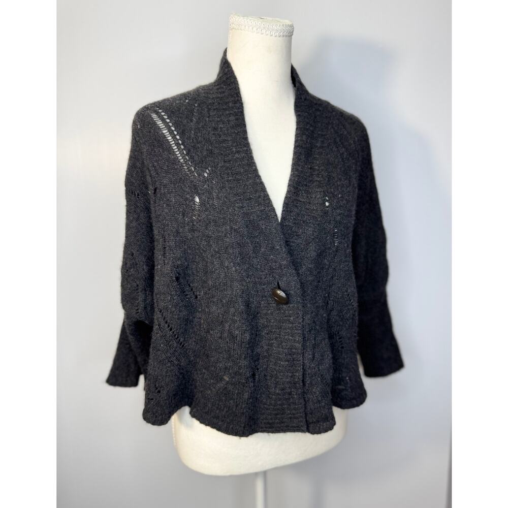 Cashmere Wool Open Knit Cape Cardigan Shawl Women's XS Gray Lagenlook Cozy - Picture 13 of 16